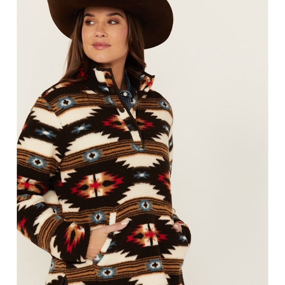 Wrangler Black, Cream & Brown Southwestern Fleece Pullover